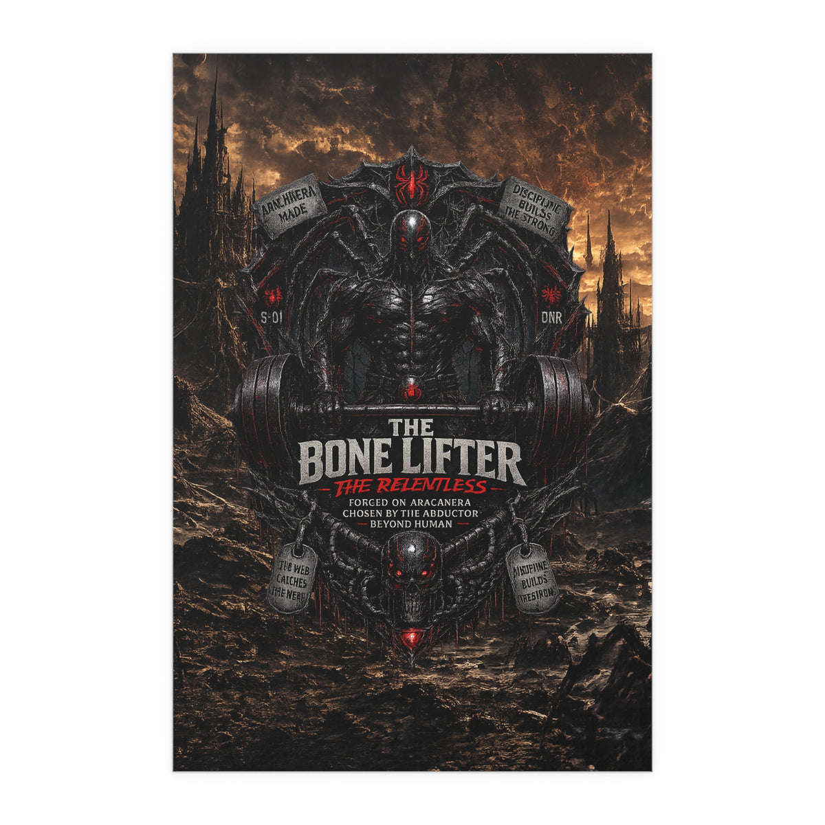"The Bone Lifter: The Relentless" Dark Fantasy Gym Art silk poster