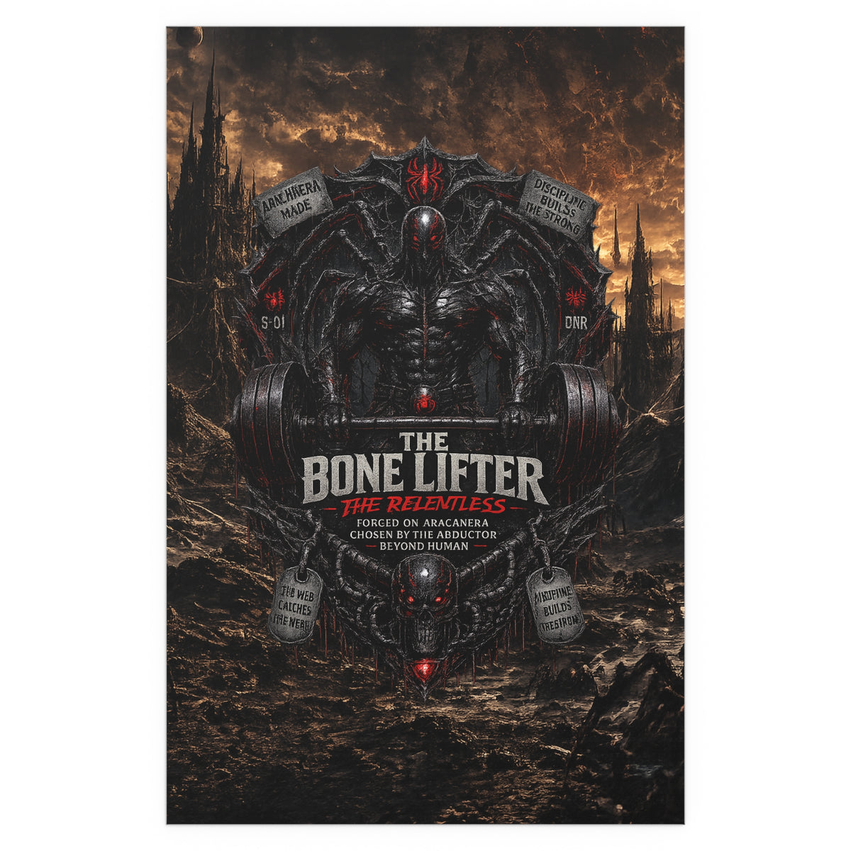 "The Bone Lifter: The Relentless" Dark Fantasy Gym Art silk poster