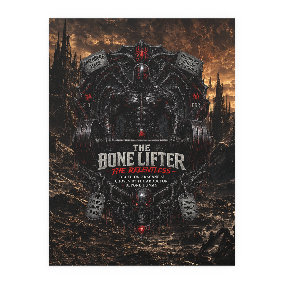 "The Bone Lifter: The Relentless" Dark Fantasy Gym Art silk poster