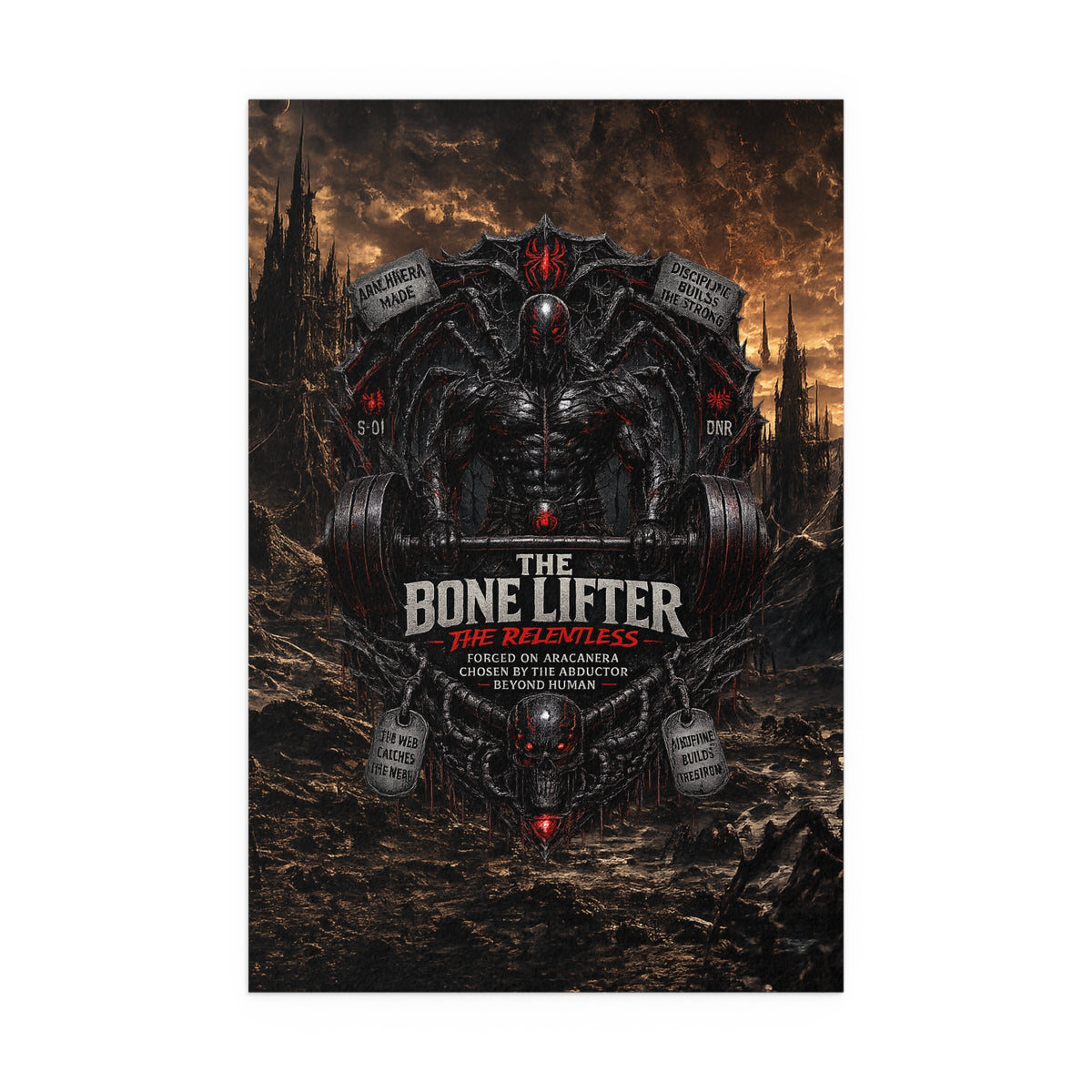 "The Bone Lifter: The Relentless" Dark Fantasy Gym Art silk poster
