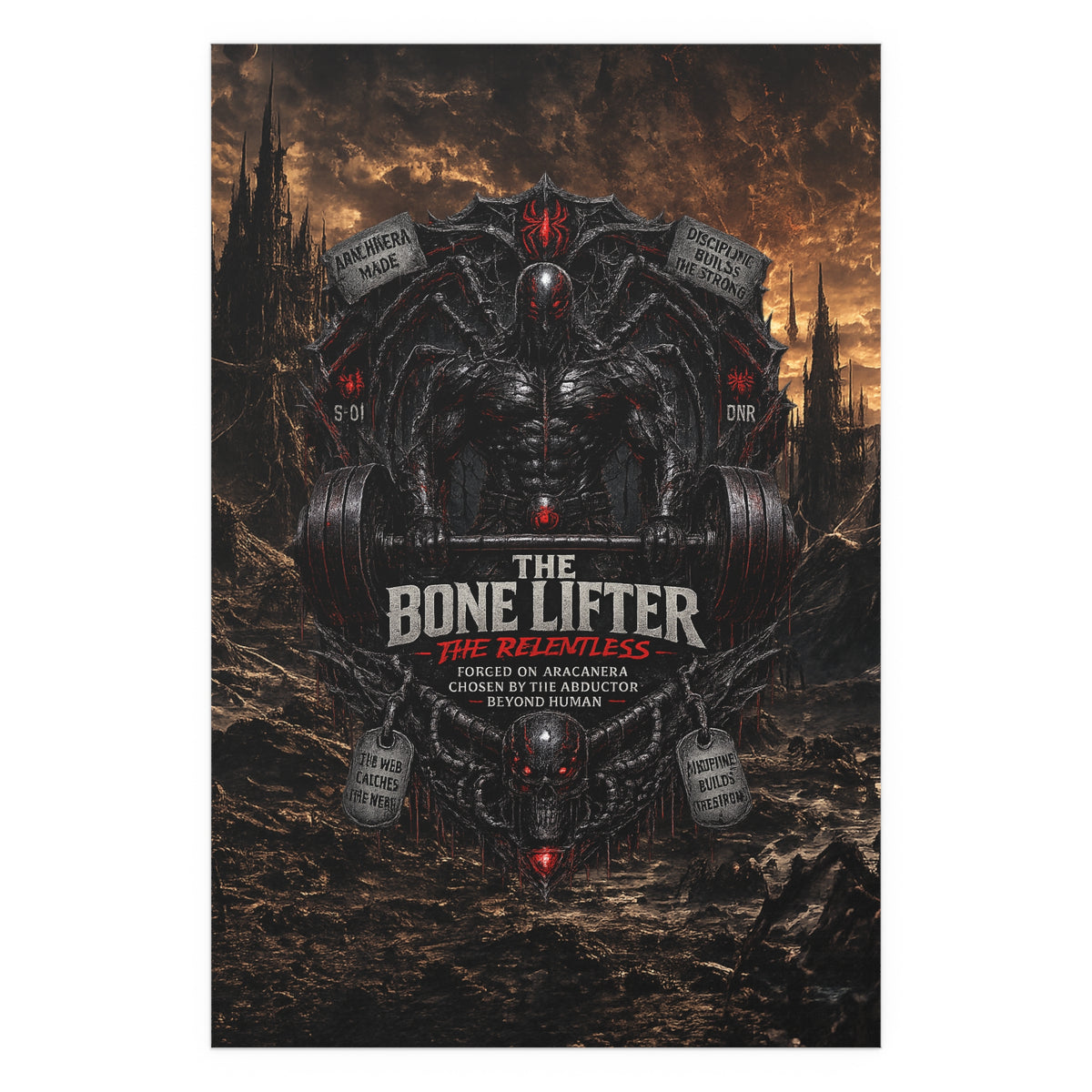 "The Bone Lifter: The Relentless" Dark Fantasy Gym Art silk poster